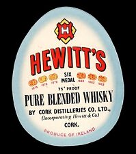 Etiqueta de garrafa de uísque irlandesa antiga Hewitt destilaria de cortiça bar pub Irlanda, usado comprar usado  Enviando para Brazil