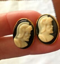 VTG FAUX BLACK CAMEO OVAL TROJAN WARRIOR CUFFLINKS for sale  Shipping to South Africa