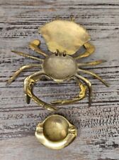 BRASS CRAB ASHTRAY TRINKET 2 pc Vintage Set w/Hinged Lid  for sale  Shipping to South Africa