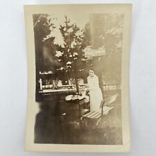 Antique Photo Campground 1920s Woman At Wooden Picnic Bench Vintage Park Sign for sale  Shipping to South Africa