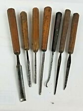 7 Antique Wood Carving tools. Gouges, Chisels, Sheffield, England. Wood Working. for sale  Shipping to Canada