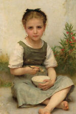 "Pintura al óleo de ensueño Bouguereau almuerzo por la mañana niña con tazón 36" segunda mano  Embacar hacia Argentina