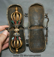 Conjunto de caixa suporte adaga Phurba pintura bronze templo budismo tibetano antigo raro 7,2", usado comprar usado  Enviando para Brazil