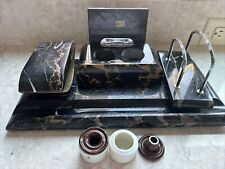 LARGE ART DECO MARBLE DESK SET. Double Ink Well Inserts W/ Inserts. for sale  Shipping to South Africa
