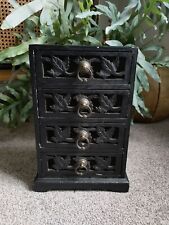 Wooden Four Drawers Small Chest Brass Wood Small Vintage Storage Black Carved  for sale  Shipping to South Africa