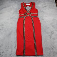 Vestido de festa feminino S vermelho gola V sem mangas costas furo chave corte lápis roupa comprar usado  Enviando para Brazil