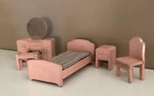 Muebles antiguos de madera para casa de muñecas de 6 piezas - conjunto de dormitorio rosa segunda mano  Embacar hacia Argentina