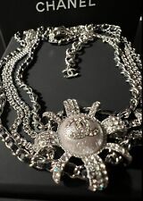 chanel cc necklace with pendant with rhinestones, cc medallions. signed. for sale  New York