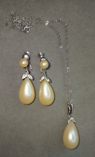 Vintage Vendome Sterling Clip On Earrings Necklace Set Faux Pearl Teardrops for sale  Shipping to South Africa