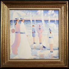 PAUL FRANS (b. 1958) LARGE SIGNED BELGIAN SURREALIST OIL CANVAS - FIGURES BEACH for sale  Shipping to South Africa