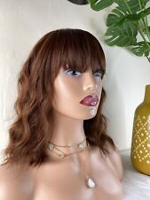 Peruca franja onda profunda encaracolada mistura cabelo humano 12 polegadas marrom dourado, presente feminino, usado comprar usado  Enviando para Brazil