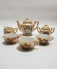 Vintage Child's 8PC Tea Set, Gold Luster Glazed Porcelain, Floral Design, Japan, used for sale  Shipping to South Africa
