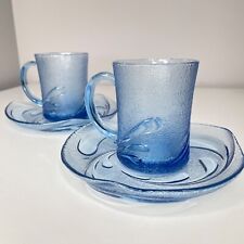 Juego de 2 vasos y platillos de vidrio Indonesia vintage azul claro segunda mano  Embacar hacia Argentina