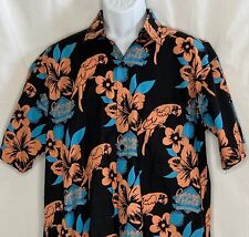Camisa masculina Wet Dog média com botões preta coral papagaios florais azuis sinais deixam comprar usado  Enviando para Brazil