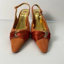J Renee Sz 6.5 Cammy Pointed Toe Slingback Heels Orange Gold Jewel Ribbon Detail for sale  Shipping to South Africa