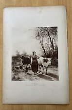 Large Antique Print 16x11 c1884 Pastoral by Conrad Buhlmayer WOMAN COWS GOATS for sale  Shipping to South Africa