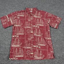 Camisa Reyn Spooner Para Hombre Mediana Roja Estampado Reverso Hawaiano Náutica Con Botones segunda mano  Embacar hacia Mexico