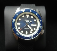 Seiko SRPD95 Men's Black Dial Watch with Blue Bezel, Stainless Steel Case, Day/D, used for sale  Shipping to South Africa