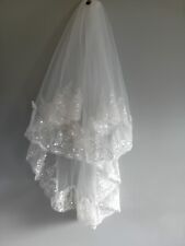 Wedding veil ivory 2 tier fingertip length & combslide sequined edge v238, used for sale  Shipping to South Africa