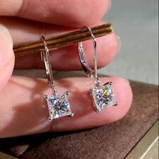2Ct Princess Cut Lab Created Diamond Drop Dangle Earrings 14k White Gold Plated for sale  Shipping to South Africa