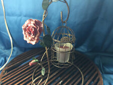 Used, Unique Arts and Crafts Vintage Metal Rose Candle Holder with hanging Bird cage  for sale  Shipping to United Kingdom