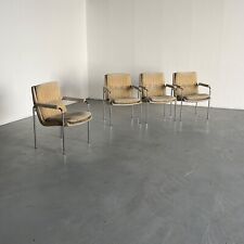 1 de 4 sillones de tapicería tubulares de acero cromado y rayas de mediados de siglo, década de 1970 segunda mano  Embacar hacia Mexico