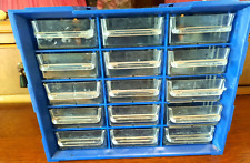 Unidad de almacenamiento de plástico duro vintage de 15 cajones taller hobby azul segunda mano  Embacar hacia Mexico