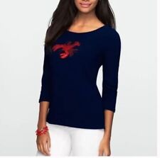 Used, TALBOTS Plus 100% Pima Cotton Navy  Beaded Sequin Lobster Design Top Blouse 1X for sale  Shipping to South Africa
