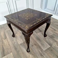 Antique Vintage Brass Inlaid Floral Decorative Queen Anne Wooden Coffee Table, used for sale  Shipping to South Africa