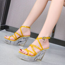 Sexy Sandals Women's Transparent Wedge High Heels PVC Platform Buckle Strap, used for sale  Shipping to South Africa