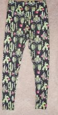 LuLaRoe OS Leggings ~ Cacti Flower Christmas Cactus on Black, used for sale  Shipping to South Africa