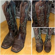 Justin L2552 Green Leather Stampede Square Toe Western Cowboy Boots Women 8B for sale  Shipping to South Africa