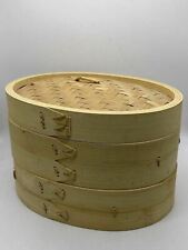 Stylish Authentic Bamboo Chinese 2 Tier Oval Shaped Food Steamer, used for sale  Shipping to South Africa