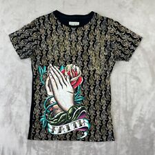 Usado, Camisa Christian Audigier para Hombre Pequeña Fe Manos de Oración Gráfico Pantalla de Seda Rosa segunda mano  Embacar hacia Argentina