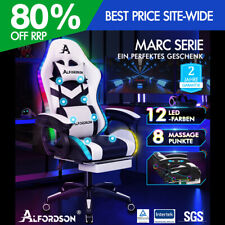 ALFORDSON Gaming Stuhl mit 8-Punkt Massage 12 Farben RGB LED-Licht Weiß & Schwar comprar usado  Enviando para Brazil
