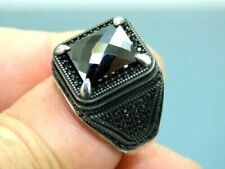 3Ct Princess Lab Created Black Diamond Men's Ring 14K White Gold Plated Silver, used for sale  Shipping to South Africa