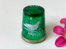 Usado, Antigo dedal de vidro verde pombas brancas flores pintadas à mão Moriage acabamento dourado costura comprar usado  Enviando para Brazil