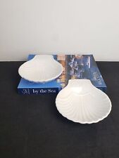 Vintage White Scallop Shell Dishes Ceramic Serving Bowls Set of 2 Japan for sale  Shipping to South Africa
