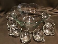 Vintage Clear Glass Anchor Hocking Savannah Punch Bowl Set With 8 Cups for sale  Shipping to South Africa