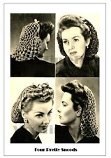 Vintage Padrão de tricô/crochê década de 1940/Segunda Guerra Mundial Lady's Snoods/Redes de Cabelo. 4 designs., usado comprar usado  Enviando para Brazil
