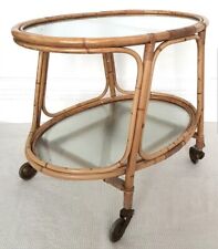 Mid Century Angraves Bamboo Oval Drinks Trolley, Vintage Bamboo & Glass Bar Cart, used for sale  Shipping to South Africa