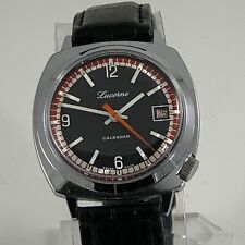 Relógio de calendário vintage Lucerna (Alfex) com mostrador preto e coroa de 4 horas comprar usado  Enviando para Brazil