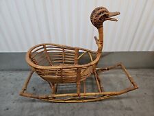 Vtg Mid Century Modern Wicker Rattan Figural Duck Rocker Bassinet Basket Crib for sale  Shipping to South Africa