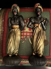Vintage Antique Mid-Century Chalkware Blackamoor Warrior Statues Pair MCM Decor for sale  Shipping to South Africa