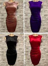 Beautiful Velvet Velour Ruch Feature Bodycon Figure Hugging Dress Size 8-18 for sale  Shipping to South Africa