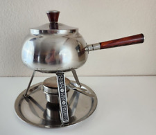 Pote de fondue vintage dos anos 1960 aço inoxidável com suporte cabo de madeira comprar usado  Enviando para Brazil