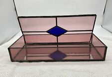 Usado, Caja de baratijas de vitral azul púrpura con tapa separada espejo inferior ART DECO segunda mano  Embacar hacia Argentina