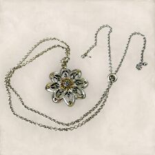 Lucky Brand Boho Adjustable Silver Tone Flower Mandela Pendant Necklace 30"  for sale  Shipping to South Africa