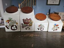 Vintage Hyalyn Pottery Wendy Wheeler Cookie Jar/Food Canister With Wood Lid Set for sale  Shipping to South Africa