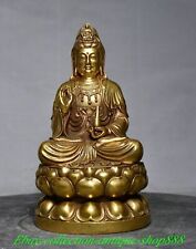 Usado, Antigo Assento Chinês Bronze Dourado Lótus Kwan-yin Guan Yin Deusa Buda Vaso Estátua comprar usado  Enviando para Brazil